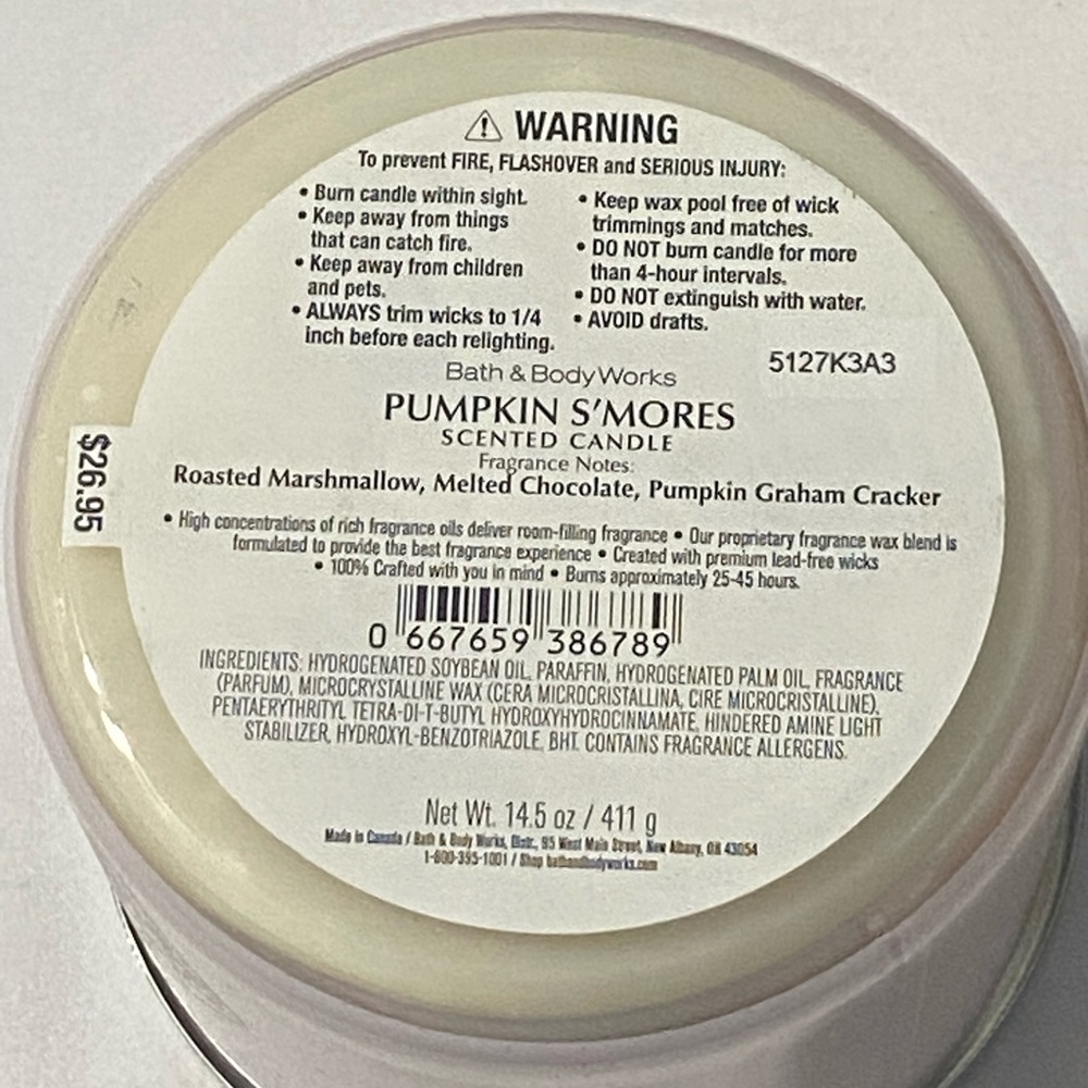 Bath & Body Works Pumpkin S’mores Three Wick Scented Candle - Picture 4 of 4